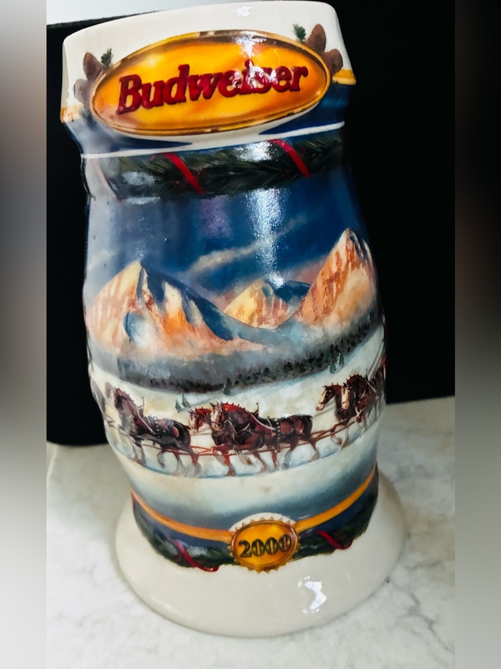 Vintage Budweiser holiday in mountain stein 2000
